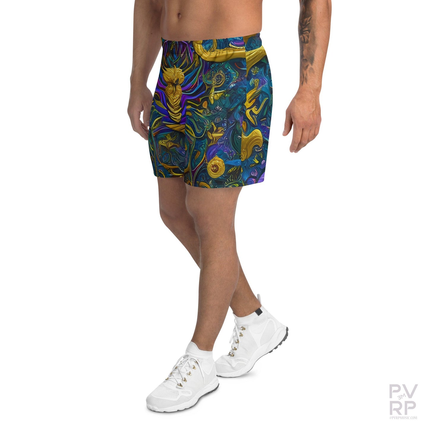 Artistic Golden Lion All-Over Print Men's Athletic Shorts-Men's Clothing-PVRP Shop